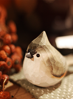 鹿妖商店 簇山雀北美凤头山雀 肥啾鸟 胖鸟木雕创意摆件