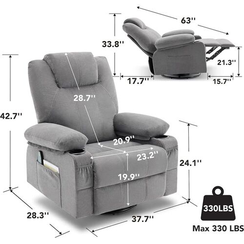 Swivel Rocker Recliner Chair with Heat and Massage, 360 Degr - 图1