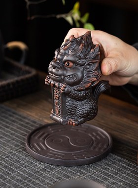 麒麟茶宠摆件精品紫陶瑞兽可养办公室茶桌茶盘装饰工艺品茶玩招财