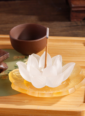 荷叶碟古法真琉璃多功能供果碟贡碟香碟香盘供盘香座八吉祥小底座