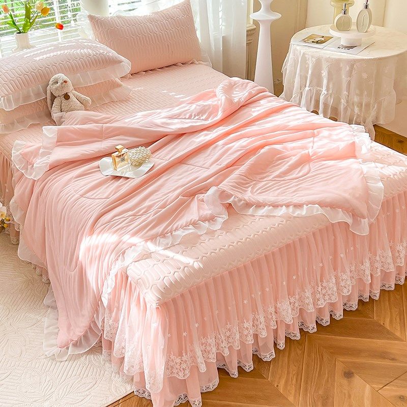 乳胶凉席四件夏季蕾丝床裙家用公主风夏天可机洗冰丝凉席夏凉被,淘宝优惠券,粉丝福利购,淘宝优惠卷