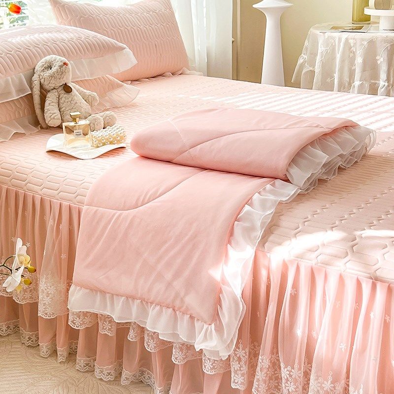 乳胶凉席四件夏季蕾丝床裙家用公主风夏天可机洗冰丝凉席夏凉被,淘宝优惠券,粉丝福利购,淘宝优惠卷