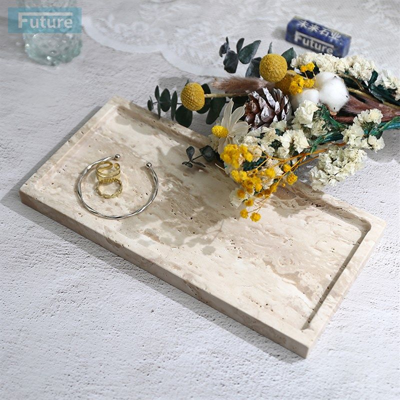 中古风天然米白洞石大理石长方形小托盘香薰蜡烛置物盘装饰摆件,淘宝优惠券,粉丝福利购,淘宝优惠卷