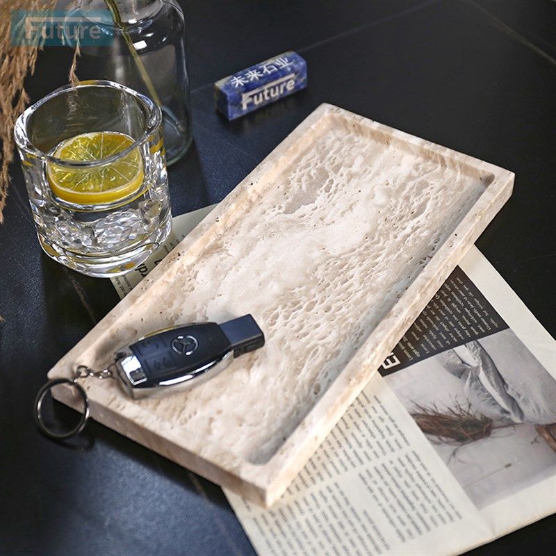 中古风天然米白洞石大理石长方形小托盘香薰蜡烛置物盘装饰摆件,淘宝优惠券,粉丝福利购,淘宝优惠卷