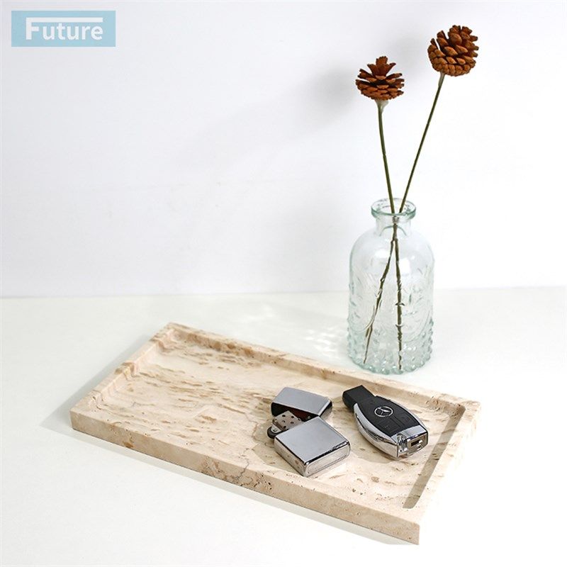 中古风天然米白洞石大理石长方形小托盘香薰蜡烛置物盘装饰摆件,淘宝优惠券,粉丝福利购,淘宝优惠卷