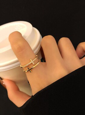 Silver Color Double Cross Flashing Zircon Open Rings for Wom