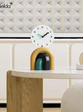 Mandelda家居玄关装饰品客厅电视柜台式座钟时钟奶油风桌面摆件
