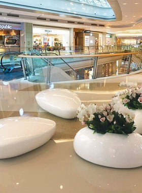 鹅卵石座椅玻璃钢创意花盆摆件商场酒店小区花园庭院花缸雕塑