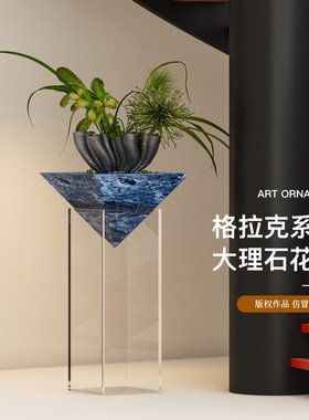 意式奢华大理石悬浮花架酒店展示架高端沙发旁电视柜落地装饰摆件