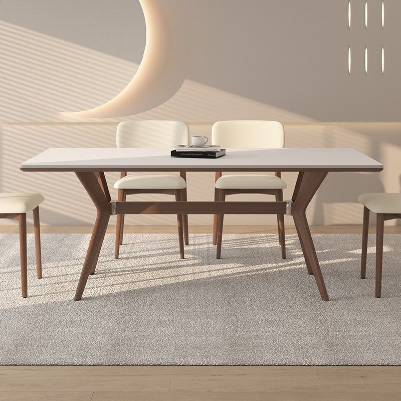 胡桃木实木岩板餐桌家用小户型奶油中古风长方形设计师款吃饭桌子,淘宝优惠券,粉丝福利购,淘宝优惠卷