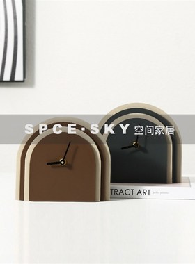 意式极简多层皮革拱形座钟摆件样板房床头柜办公桌面创意家居饰品