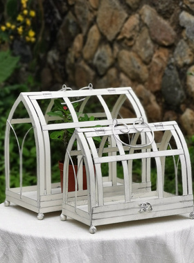 花园鸟窝摆件 小鸟喂鸟器花插庭院装饰摆件复古做旧摄影道具