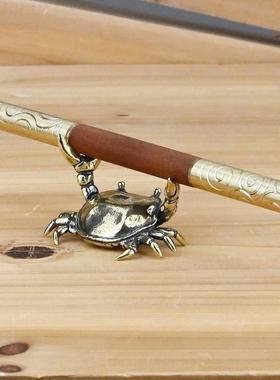 创意做旧螃蟹小摆件复古举重螃蟹桌面茶桌盖置书桌创意笔搁工艺品