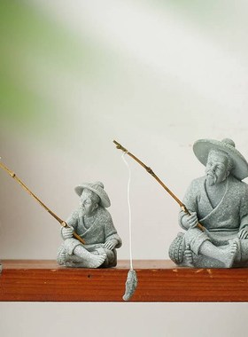 盆景流水鱼缸造景摆件配件假山房屋小船钓鱼翁微景观装饰品小摆件