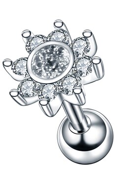 1PC Steel Ear Tragus Cartilage Piercing Crystal Flower Conch