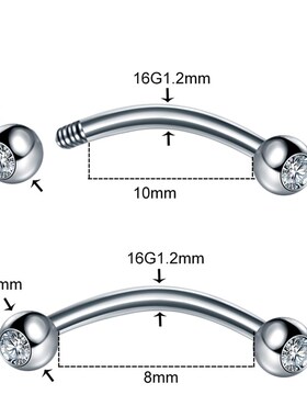 1PC Stainless Steel Crystal Eyebrow Piercing Stud Curved Bar