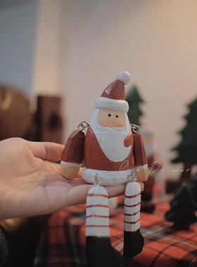 一个抽屉 可爱手工实木雕圣诞老人雪人关节装饰摆件生日礼物