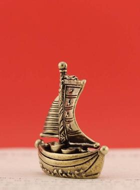 创意黄铜覆古一帆风顺帆船工艺品居家装饰办公室桌面茶宠装饰摆件