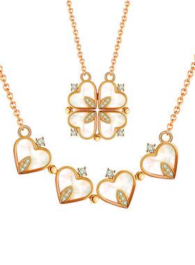 Retro+Magnetic+Folding+Heart+Shaped+Four+Leaf+Clover+Pendant