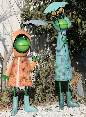 田园青蛙摆件一对装饰雨伞雨衣可爱站立花园园艺庭院别墅造景饰品
