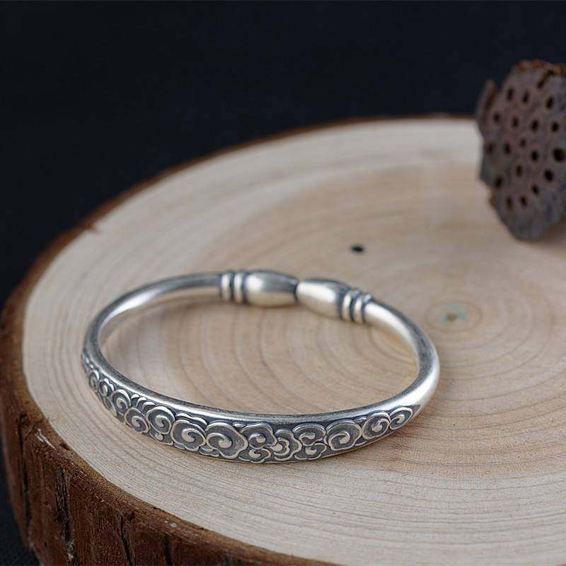 金鹿王 S990足银手镯复古做旧民族风女款祥云实心圆头开口手环,淘宝优惠券,粉丝福利购,淘宝优惠卷