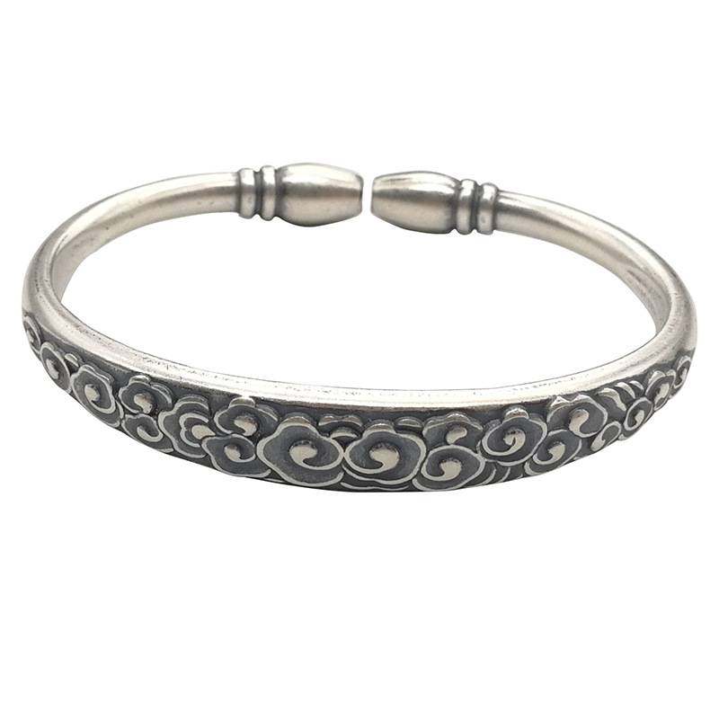 金鹿王 S990足银手镯复古做旧民族风女款祥云实心圆头开口手环,淘宝优惠券,粉丝福利购,淘宝优惠卷