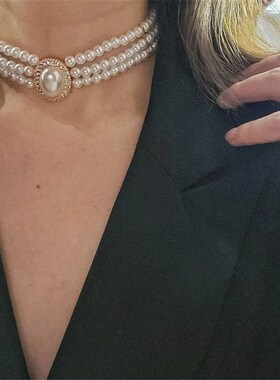 Luxury Vintage Three-layer Pearl Collar Choker, 2024 New In