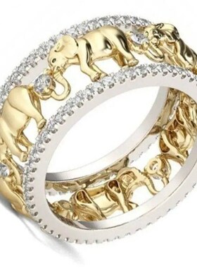 Two Colours Elephant Ring Hollow Decoration Ring cate Fashio