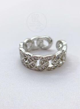 。Full set zircon platinum plated opening adjustable ring fe