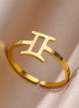 Simple Stainless Steel 12 Constellation Sign Rings Birthston