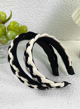 Winter Wool Woven Hairband High-grade Black and White with T