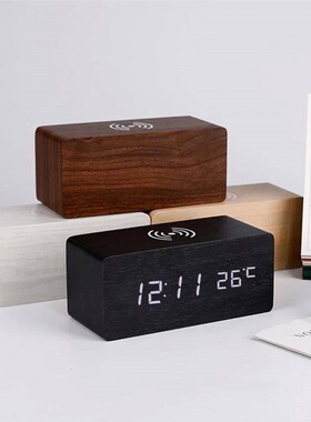 Modern Wooden Wood Digital LED Desk Alarm Clock Thermometer