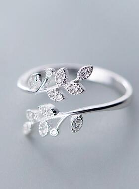 New Korean Open Leaf Rings For Women Girl Silver Color Resiz