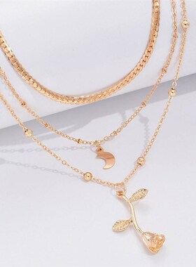 bls-miracle Bohemia Multilayer Moon Gold Pendant Necklaces F