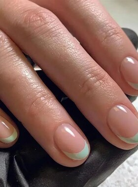 24Pcs Short Almond Press on nails French Tips Press on nails