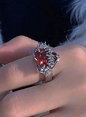 2023 Womens Ring New Cold Wind Red Love Zirconia Thorn Open