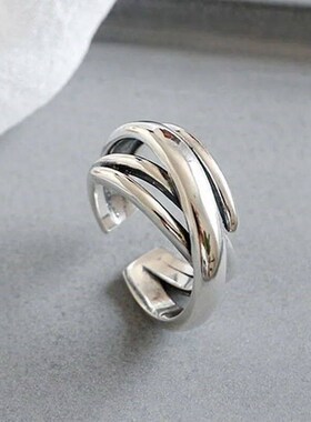 Silver Color Vintage Layered Womens Open Rings Adjustable L