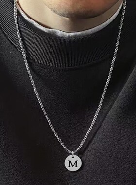 New Fashion Round A-Z Initial Letter Pendant Necklace Men