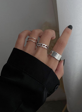 3Pcs Women Hip-hop Rock Metal Round Geometric Rings Ladies H