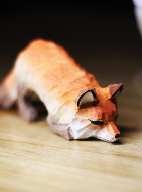 鹿妖商店 狐狸木雕摆件 实木 工艺品 红狐狸 白狐 九尾狐