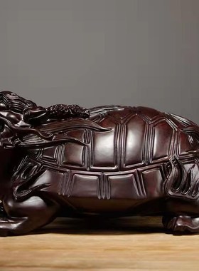 黑檀木雕龙龟摆件实木质龙头龟家居客厅玄关装饰摆设红木工艺礼品