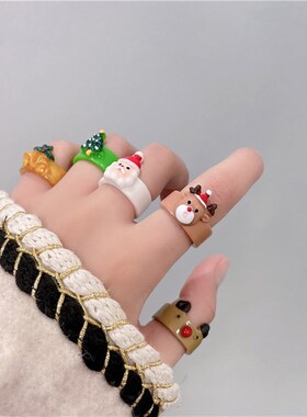 Santa elk snowman Christmas tee resin ring female Christmas