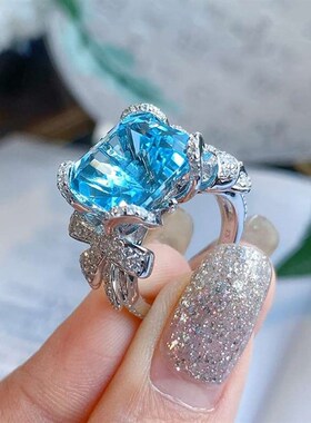 High-end artificial aquamarine topaz bow full diamond open r