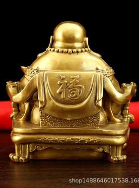 纯铜弥勒佛摆件大小号坐龙椅大肚笑佛家居供奉玄关收银台工艺品