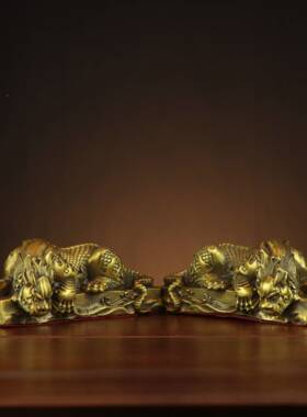 黄ODL铜蚣蝮吸水兽铜摆件家居玄关客九厅放避水神龙摆兽生子避水