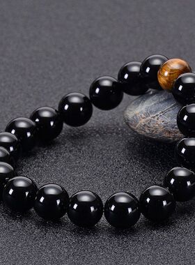 Natural Black Onyx with Tiger eye Stone Beads Bracelets Men