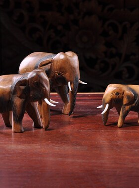 泰国门厅装饰品实木摆件东南亚木雕大象客厅桌面招财手工艺品摆设