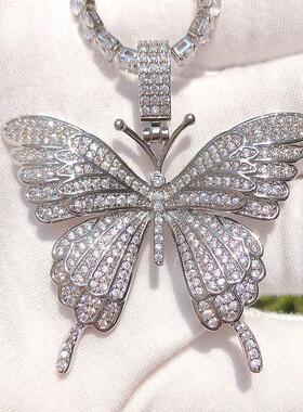 。Copper inlaid zircon Butterfly Pendant hiphop hip hop rap