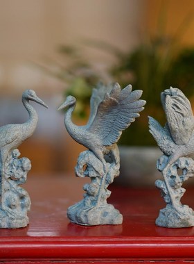 假山水景摆件仙鹤小白鹤丹顶鹤动物鱼缸鱼池微景观盆景造景装饰品