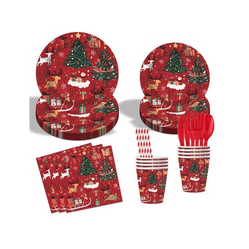 Christmas Party Tableware Set Paper Plates Cup Napkins Decor - 图3